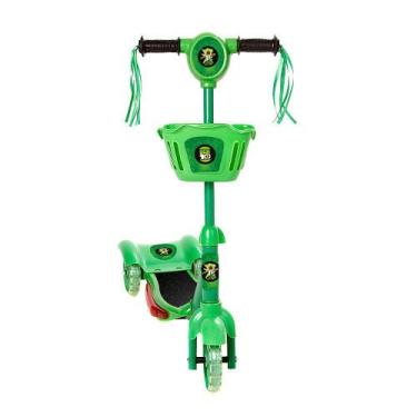 Imagem de Brinquedo Infantil Patinete Scooter 3 Rodas Com Cesta Luz E Som Verde