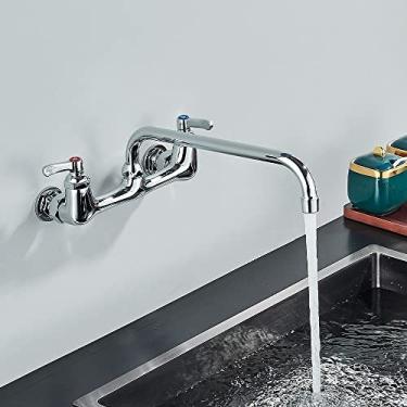 Imagem de Torneira de lavatório preta montada na parede com alças duplas torneira do banheiro bico giratório antigo guindaste de bronze torneira misturadora de água quente e fria, cromada