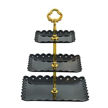 Imagem de Gralara Suporte de bolo de três camadas Torre de Expositor Prateleira de Decorativa para armazenamento de doces para chá da tarde Chá de, PRETO