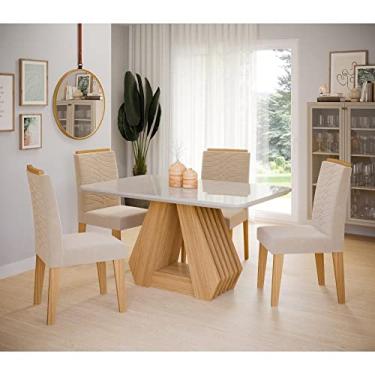 Imagem de Conjunto Sala de Jantar Mesa Ágata 130x80cm Tampo Vidro/mdf com 4 Cadeiras Clarice Cimol Nature/off White/nude