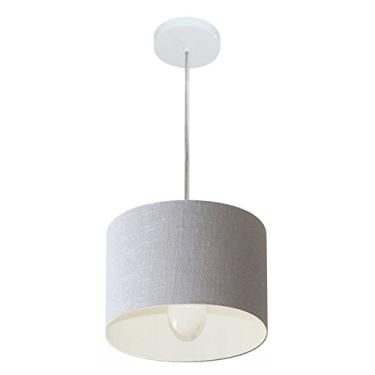 Imagem de Lustre Pendente Cilíndrico Cúpula Tecido 25x25 cm, Vivare Iluminação, Pendente4201 CZ, Cinza, Pequeno