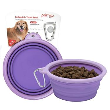 Imagem de Tigela dobrável de silicone para viagem Prima Pet com clipe para cães e gatos, alimentador pop-up portátil e durável para alimentação prática em movimento – Tamanho: Grande (5 xícaras) Roxo