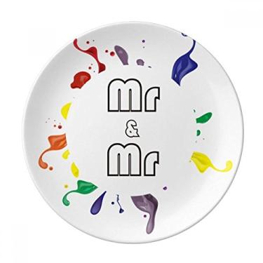 Imagem de LGBT Bandeira de arco-íris Mr & Mr Plate Decorativa Porcelana Salver Prato de jantar