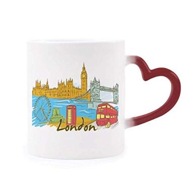 Imagem de Caneca sensível ao calor UK the United Kingdom London, copo de grés que muda de cor vermelha