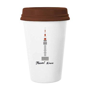 Imagem de Seoul Tower na Coreia Art Déco, Caneca moderna de vidro bebendo cerâmica copo tampa