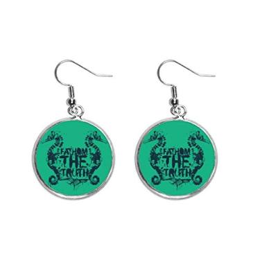 Imagem de Brinco de orelha com estampa de vida marinha hipocampo verde pingente de prata joia feminina