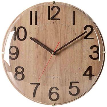 Imagem de Relógio de parede decorativo para casa, madeira maciça vintage Relógio de parede silencioso Sala de estar para escritório Cozinha Sala de estar Arte decorativa