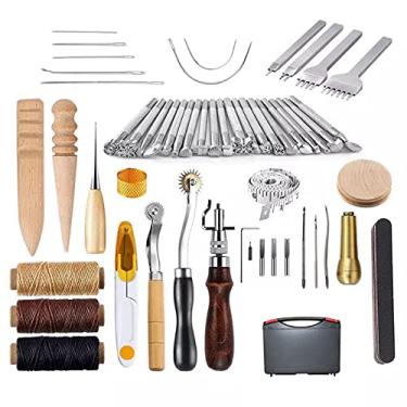 Imagem de Duotar 59 PCS Conjunto de ferramentas de couro artesanal Kit de ferramentas de trabalho manual de couro DIY para costura, costura, entalhe, imprão, corte, couro, acórios, profissional, artesanato,