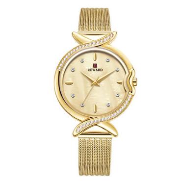Imagem de Relógio de pulso feminino de quartzo da Reward, design de diamante simplificado para mulheres, elegante e refinado, à prova d'água, Dourado