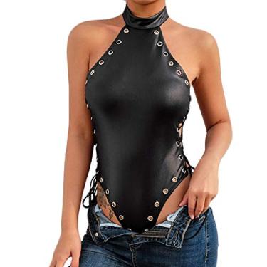 Imagem de Bigfanshu Roupa íntima feminina para o dia a dia, moderna, sexy, bandagem, uma peça, body sem preto, lingerie de pelúcia