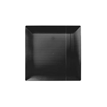 Imagem de Pratos de plástico resistentes Crown Premium - Quadrado linear (pacote com 40) - Casamento como na China, Preto, 7.5 Inch., 40