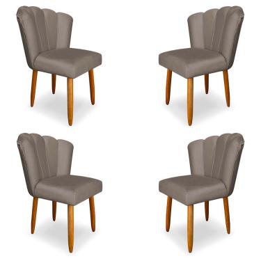 Imagem de Kit 4 Cadeiras de Jantar Pétala Estofada Pés Palito Veludo Cappuccino - Montanaris Decor