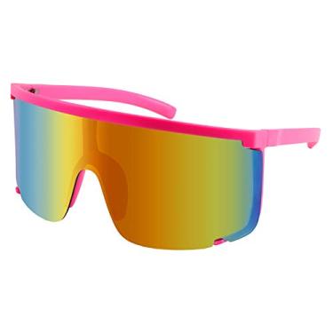 Imagem de Karsaer Óculos de sol Vision Shield para homens e mulheres grandes neon anos 80 anos 90 viseira estilo esportivo ao ar livre ciclismo esqui, Espelhado arco-íris rosa, Large