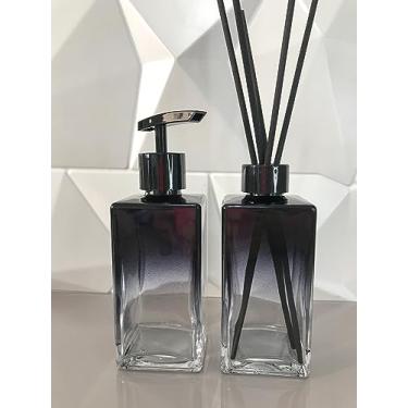 Imagem de Kit Lavabo Square Saboneteira E Difusor De Varetas 250 Ml - Degrade Preto (PRETO)