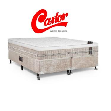 Imagem de Conjunto Castor Cama Box King Size + Colchão Molas Premium Tecnopedic 193x203x70 - Linha Alta Fino Acabamento