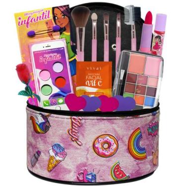 ERYUE kit de maquiagem infantil para menina,Kit de maquiagem para meninas  Real Kids Make Up Set Cosmetics Play Set Cofre lavável com bolsa de