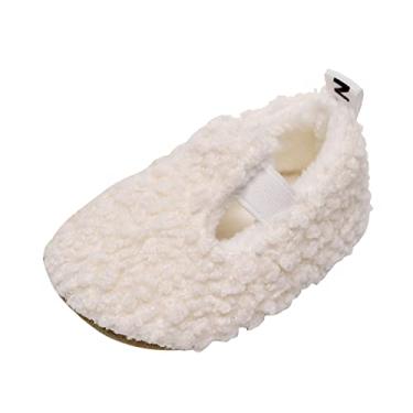Imagem de Sapatos de bebê de algodão primeiros sapatos casuais sapatos infantis andadores bebê pelúcia meninos meninas solteiro tênis infantil tamanho 5, Branco, 0-6 Months Infant
