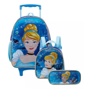 Imagem de Kit Mochila Escolar Rodinhas Cinderela Lancheira + Estojo