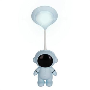 Imagem de Luminária Para Sala Quarto De Mesa Astronauta Haste Flexível Articulada 360° Abajur Infantil Via USB Recarregável Decoração Minimalista Nas Cores Branca Azul Rosa (AZUL)