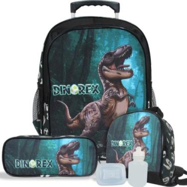 Imagem de Kit Mochila Infantil Dinossauro T-Rex Rodinhas Tam G - School Bags