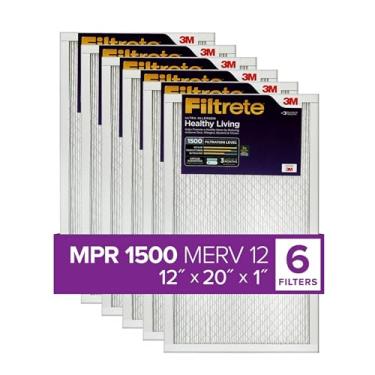 Imagem de Filtrete Filtro de ar para forno CA 12 x 20 x 1, MERV 12, MPR 1500, certificado para asma e alergias, filtro eletrostático de limpeza de ar plissado de 3 meses, pacote com 6 (tamanho real 30 x 50 x 2