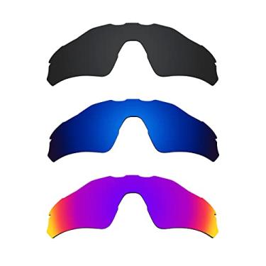 Imagem de Alphax 3 pares de lentes polarizadas de substituição para óculos de sol Oakley Radar EV Path OO9208 - preto + água profunda + sol da meia-noite