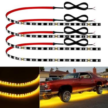 Imagem de Keiurot Tira de luzes LED para carro, 61 cm, conectável, âmbar, para carros, barcos, carrinhos de golfe, caminhões, à prova d'água, 12 V, tira de luz LED, pacote com 4