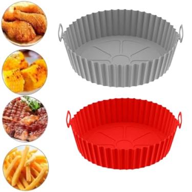 Imagem de Kit 2 Peças de Forma Air Fryer Silicone Reutilizável Resistente ao Calor Livre de BPA Redonda Para Assadeira Forros Forno Micro-Ondas