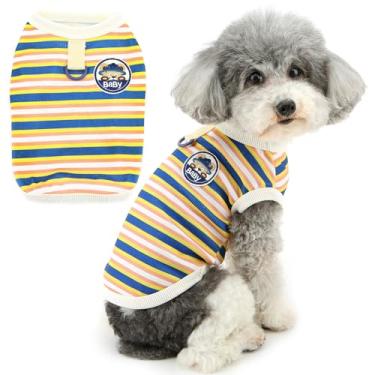 Imagem de Zunea Camiseta de verão listrada para cães pequenos para meninas com anel de coleira macia, respirável, sem mangas, básica, brinquedo, poodle, roupas para filhotes, colete, regata para animais de