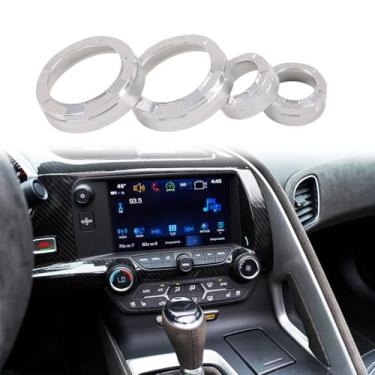 Imagem de JONKOKO Liga de alumínio para Chevrolet Corvette C7 2014-2019 carro ar condicionado tampa botão volume guarnição acessórios de carro (estilo B-prata)