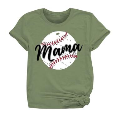 Imagem de PKDong Camiseta de beisebol mamãe beisebol camiseta gola redonda camiseta manga curta tops femininos 2024 modernos tops femininos, Verde menta, P