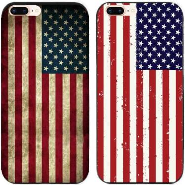 Imagem de 2 peças retrô bandeira dos Estados Unidos EUA impressa TPU gel silicone capa traseira para Apple iPhone (iPhone 7 Plus/iPhone 8 Plus)