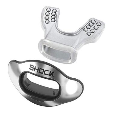 Imagem de Pacote com protetor labial Shock Doctor Interchange | 1 bocal + 1 escudo + 1 cordão | Protetor bucal com escudos trocáveis para futebol, esportes etc. Crianças, jovens e adultos., Chrome Silver, One size (6yrs +)