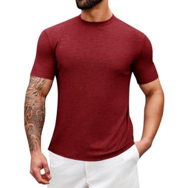 Imagem de Runcati Camiseta masculina de malha casual gola rolê manga curta slim fit, Vinho tinto, G