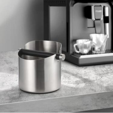 Imagem de Caixa de café expresso, estrutura de aço inoxidável, caixa de batida preta com barra removível e base antiderrapante, fácil de limpar, tamanho grande (prata), para amantes de café