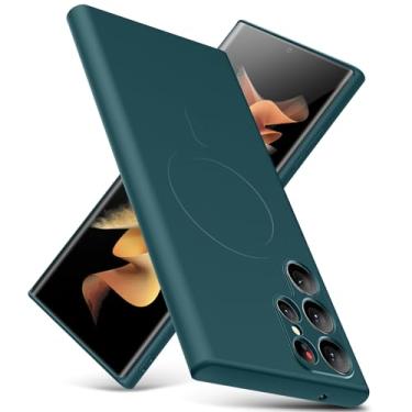 Imagem de YSLBWLE Capa para Samsung Galaxy S22 Ultra, capa fina de silicone líquido, à prova de choque, capa fina e fina para Samsung Galaxy S22 Ultra, capa protetora de câmera de corpo inteiro - verde escuro 12-sam s22u-09