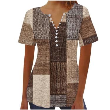 Imagem de MaMiDay Blusas femininas Tuinc para usar com leggings casuais verão na moda camisas geométricas blocos, blusas com botões e gola V, A03# multicolorido, P