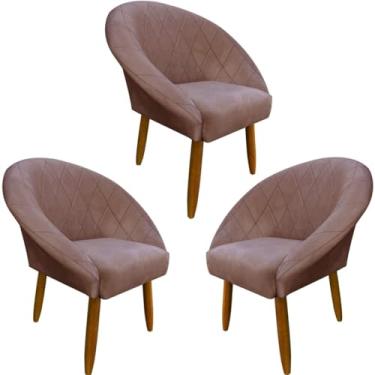 Imagem de Kit 3 Poltronas Decorativa para Recepção sala de estar Sala de Leitura resistente reforçada tecido veludo pés madeira MOBLAN decor (Rosa)