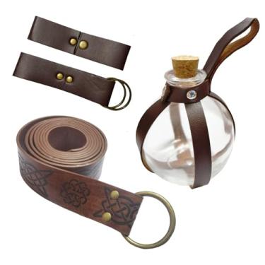 Imagem de Tahonuss Kit de fantasia medieval de 5 peças, conjunto de acessórios de decoração de fantasia de cavaleiro renascentista, incluindo cinto viking medieval, cinto de couro, saia para caminhadas, caneca