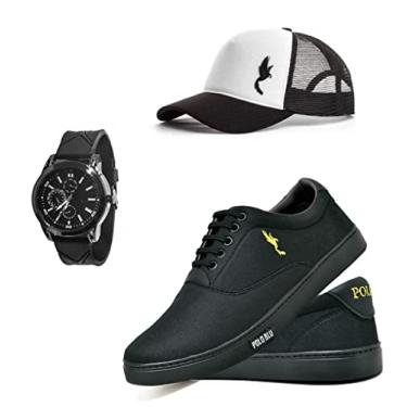 Imagem de Sapatenis Masculino Confortavel Casual Kit Com Boné e Relogio Analogico (37, Preto)
