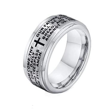 Imagem de LAFATINA Lords Prayer Cross Spinner Anel masculino feminino de aço inoxidável religioso Fidget Bands para Páscoa, Natal, aniversário, tamanho 7-12, Metal, aço inoxidável, aço inoxidável