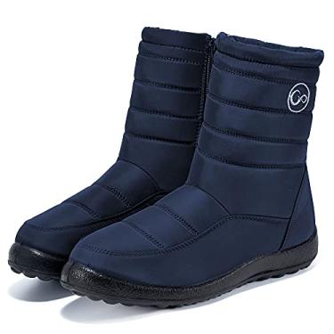 Imagem de Alicegana Botas femininas de inverno para neve, impermeável, com forro de pele quente, cano médio, com zíper, sapatos confortáveis para uso ao ar livre, Azul, 38