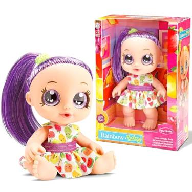 Imagem de Boneca Rainbow Fruta Uva Roxa 20cm Cabelo Colorido Vinil Bambola Cabelo Roxo e Rabo de Cabelo