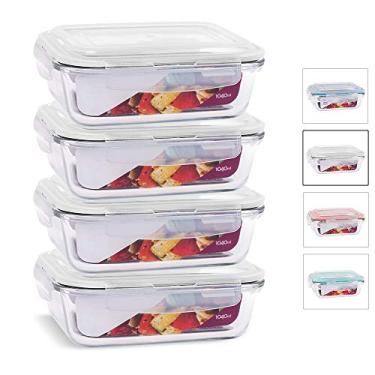 Imagem de KIT 4 Potes de Vidro Retangular com Tampa Hermética 1040ml Cor:Branco (QH)