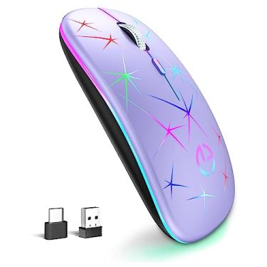 Imagem de TaIYanG Mouse sem fio, mouse RGB óptico silencioso portátil de 2,4 G com receptor USB e adaptador tipo C, 3 níveis de DPI ajustáveis, mouse de computador sem fio para laptop, computador, PC, MacBook,
