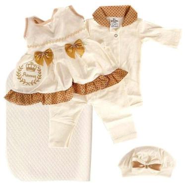 Imagem de Saída De Maternidade Feminina 5 Peças Bege e Marrom Poa - Cegonha Rebo