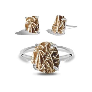 Imagem de Conjunto de Rosa do Deserto - Cristal Natural, Banho Ouro 18k