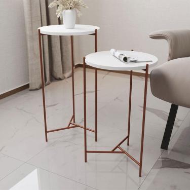 Imagem de Mesa Lateral Redonda áquila Cobre E Tampo Branco - Cor: Branco
