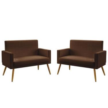 Imagem de Kit 2 Poltronas Namoradeiras Decorativas Nina Com Rodapé Couro Marrom 