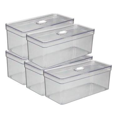 Imagem de Jogo 5 Organizadores Retangulares Guardar Alimentos Com Tampa - PLASTU